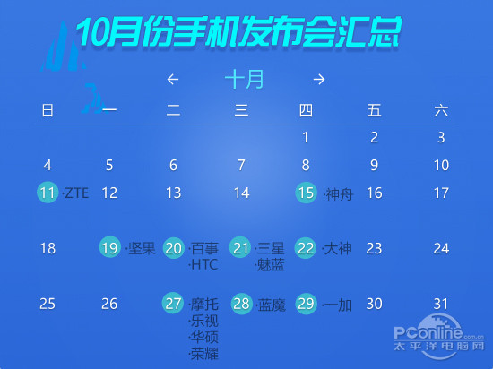 10月份手機發(fā)布匯總