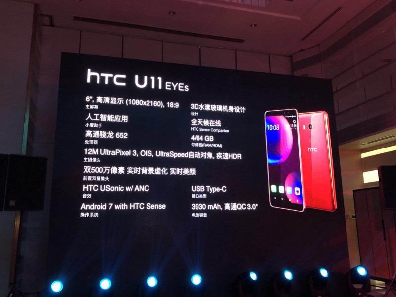 HTC U11 EYEs正式發(fā)布:搭載前置雙攝+全面屏售價(jià)2999元