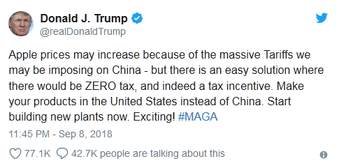 特朗普要蘋果回國造 蘋果供應(yīng)商股價(jià)應(yīng)聲普跌