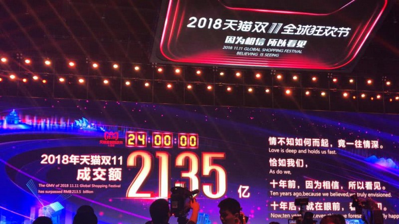 天貓雙十一收官：交易額達(dá)到2135億，物流訂單破10億