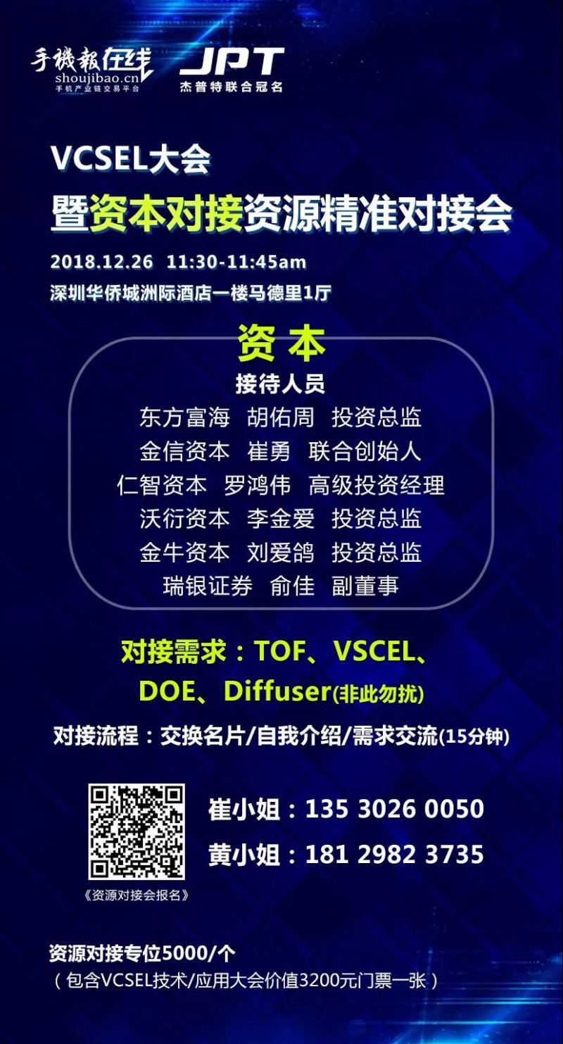 年終大戲:華為/OPPO/歐菲科技/奧比中光/顥天光電/資本等資源精準(zhǔn)對接會(杰普特聯(lián)合冠名)