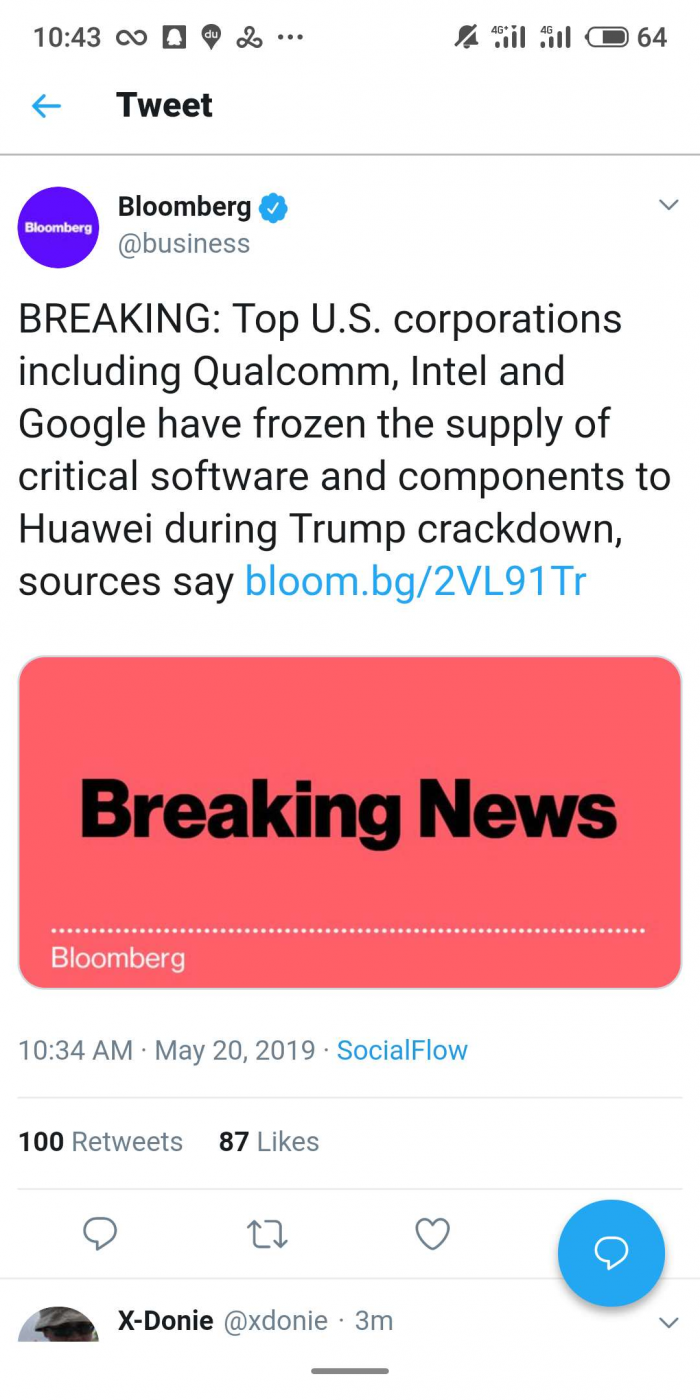 傳英特爾、高通和博通公司正在切斷與華為的交易